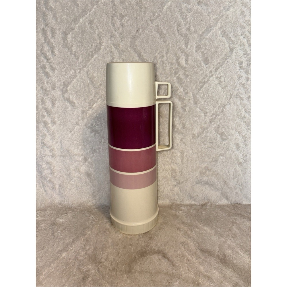 Vintage‎ Thermos Cream and Mauve Travel Canister 10oz Gradient Cup Retro